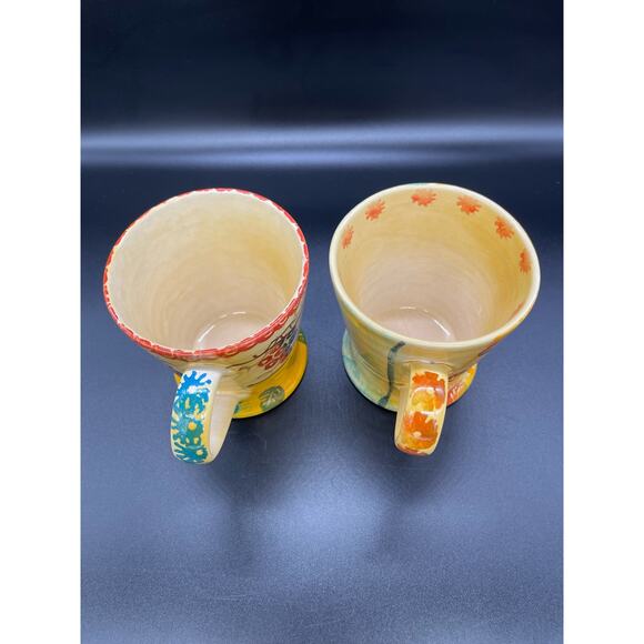 Vintage Italica ARS Pottery Set of 2 Mugs Hand Painted Italy Chip *See photo - Picture 3 of 7